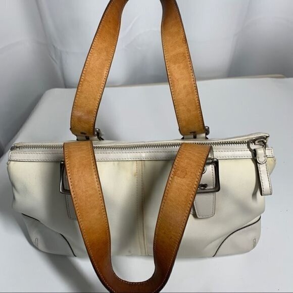 Coach Satchel Reversible Handles Ivory Canvas/Leather Trim M042-1834 - Picture 7 of 13